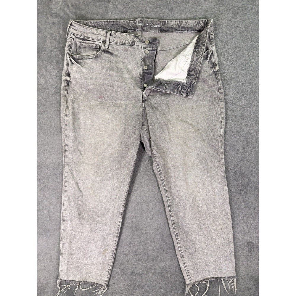 Old Navy Jeans Womens 24 Plus Gray High Rise O.G. Straight Fringe Button Fly
